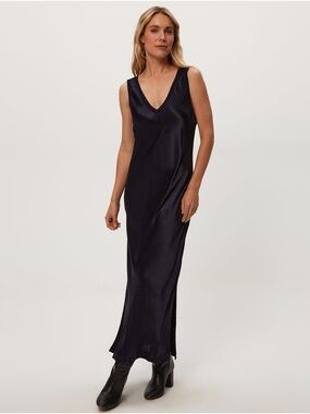 Michael Stars Women’s Randi Satin Midi Slip Dress Black Size S